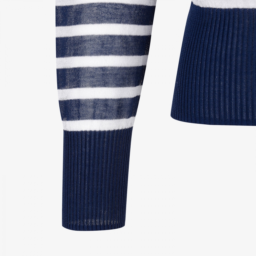 Stripe Pattern Sheer Zip-Up Cardigan_NA