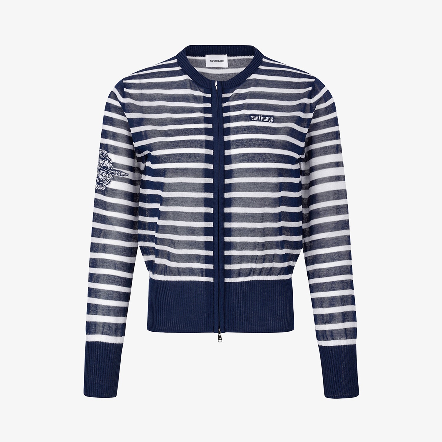 Stripe Pattern Sheer Zip-Up Cardigan_NA