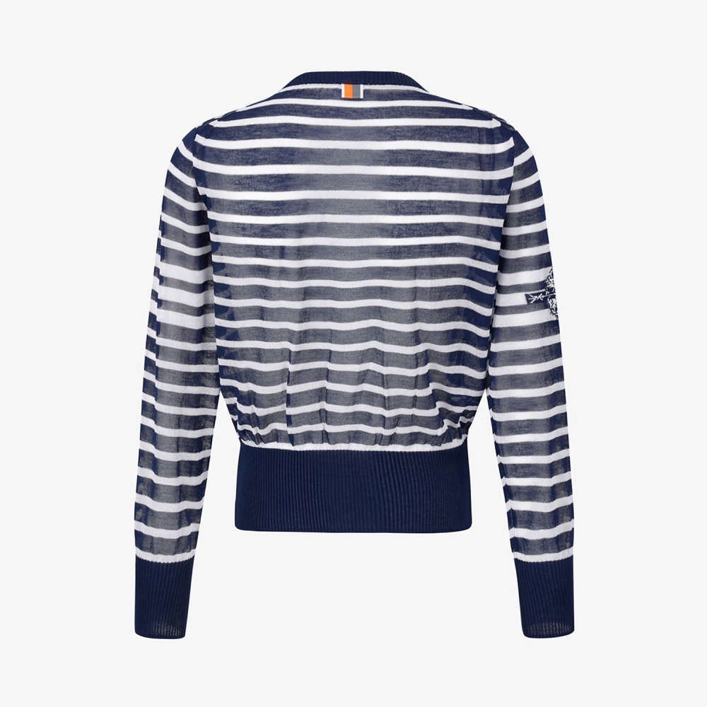 Stripe Pattern Sheer Zip-Up Cardigan_NA