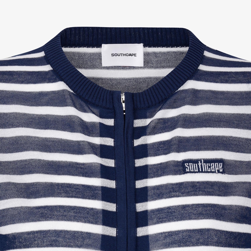 Stripe Pattern Sheer Zip-Up Cardigan_NA