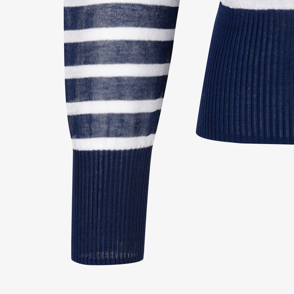 Stripe Pattern Sheer Zip-Up Cardigan_NA