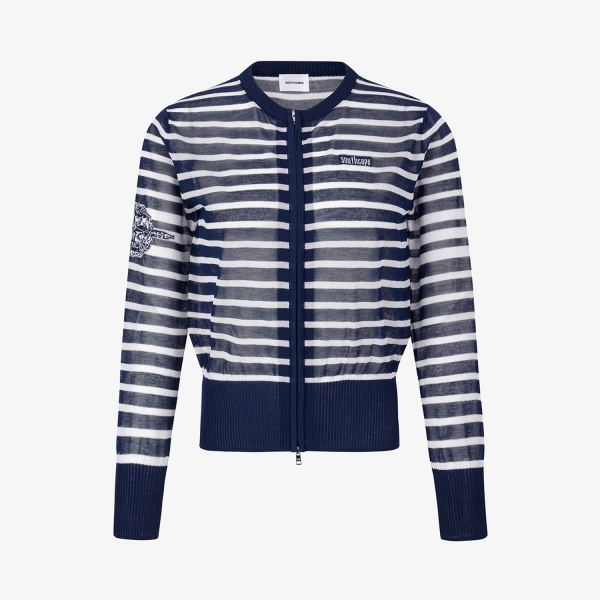 Stripe Pattern Sheer Zip-Up Cardigan_NA
