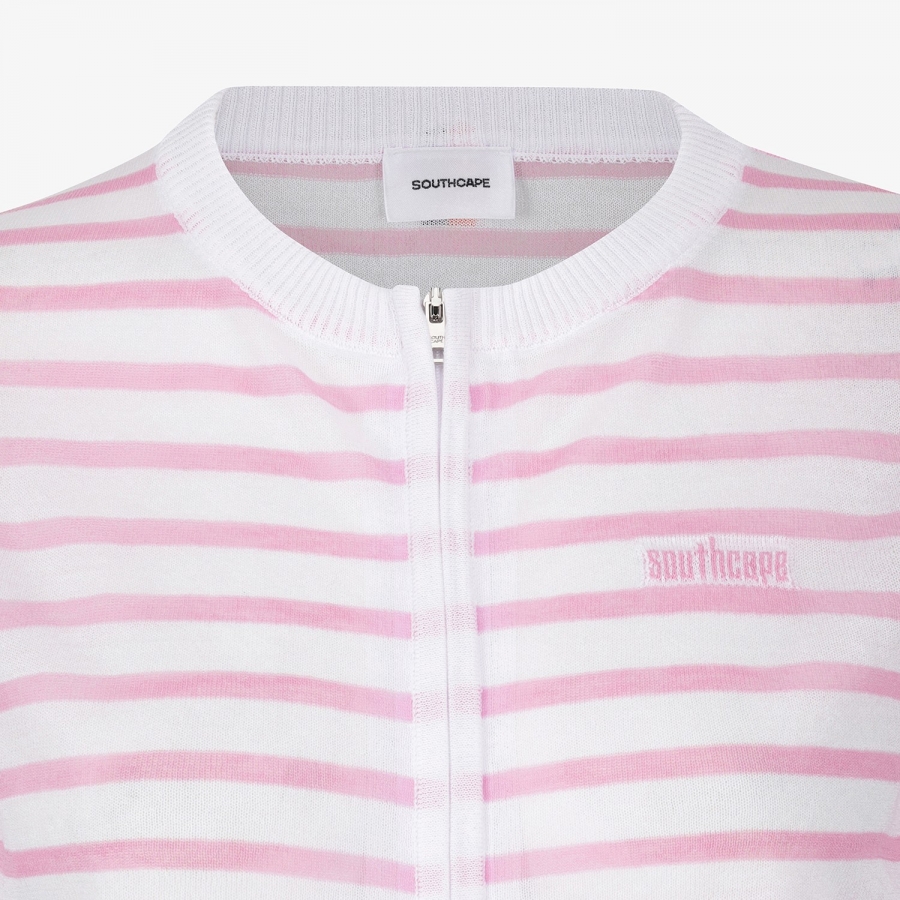 Stripe Pattern Sheer Zip-Up Cardigan_PK