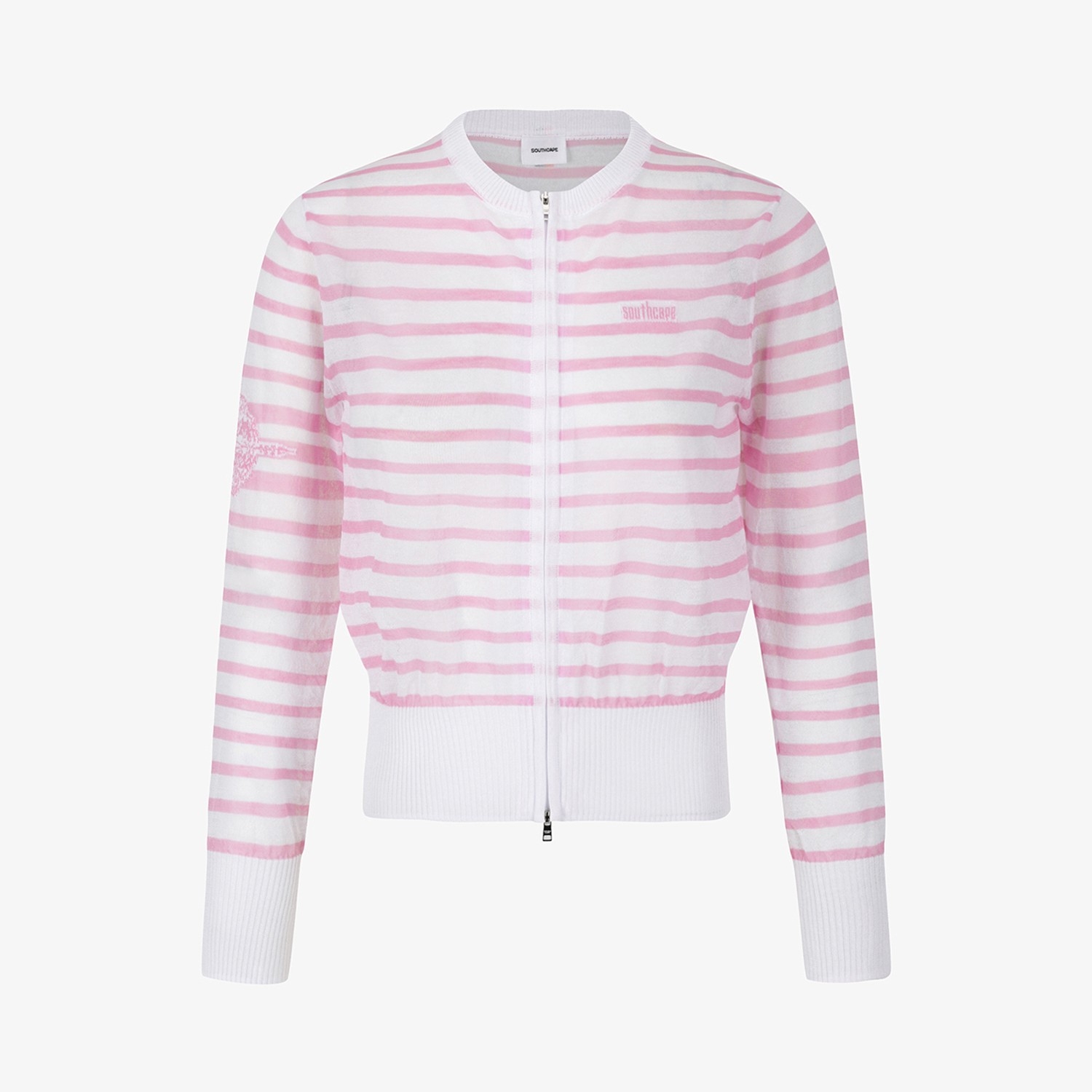 Stripe Pattern Sheer Zip-Up Cardigan_PK
