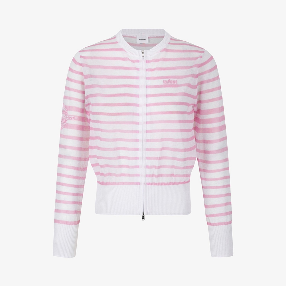 Stripe Pattern Sheer Zip-Up Cardigan_PK