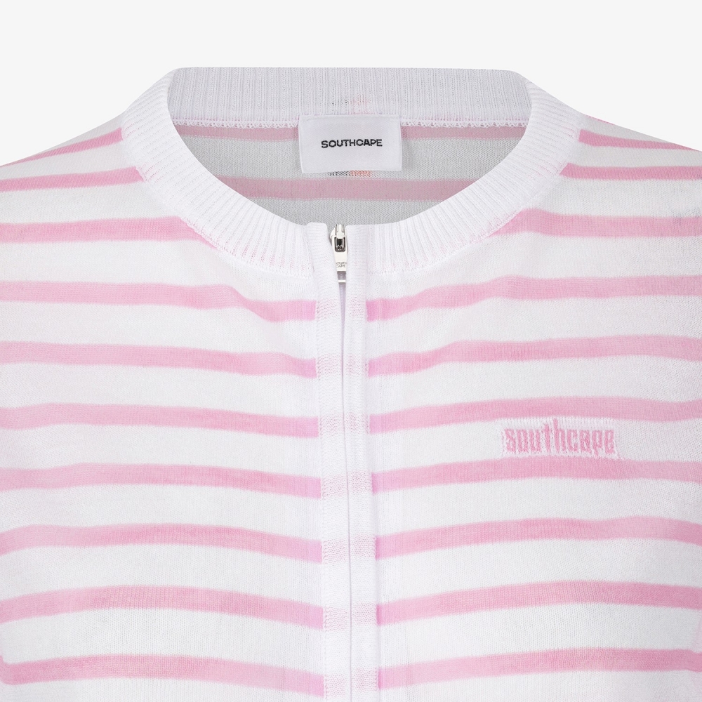 Stripe Pattern Sheer Zip-Up Cardigan_PK