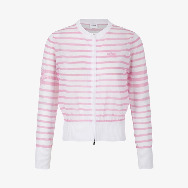 Stripe Pattern Sheer Zip-Up Cardigan_PK