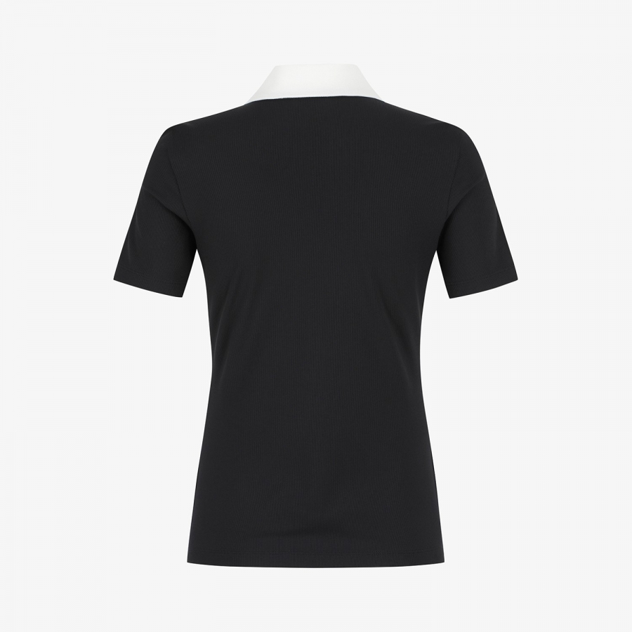 Ribbed Contrast Collar Short Sleeve T-Shirt_BK
