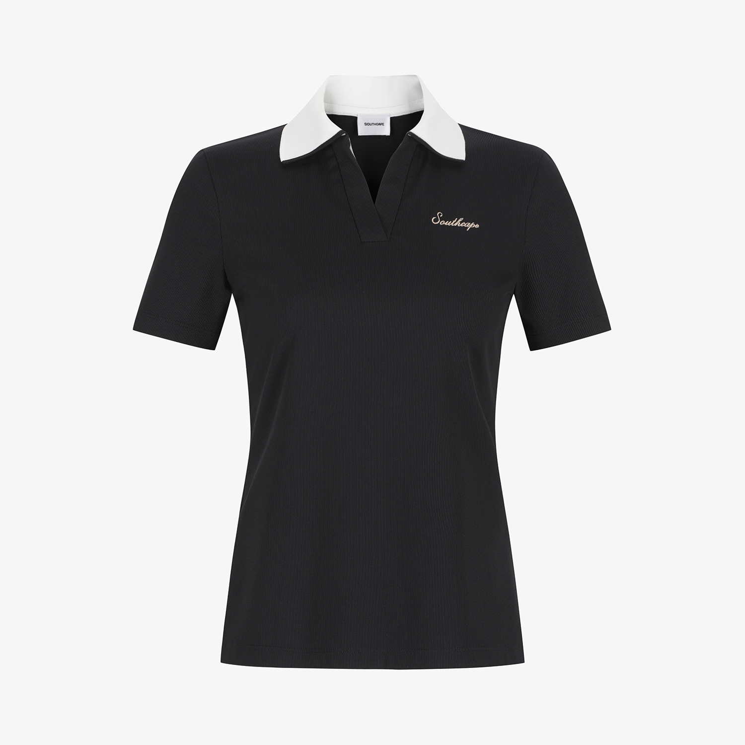Ribbed Contrast Collar Short Sleeve T-Shirt_BK
