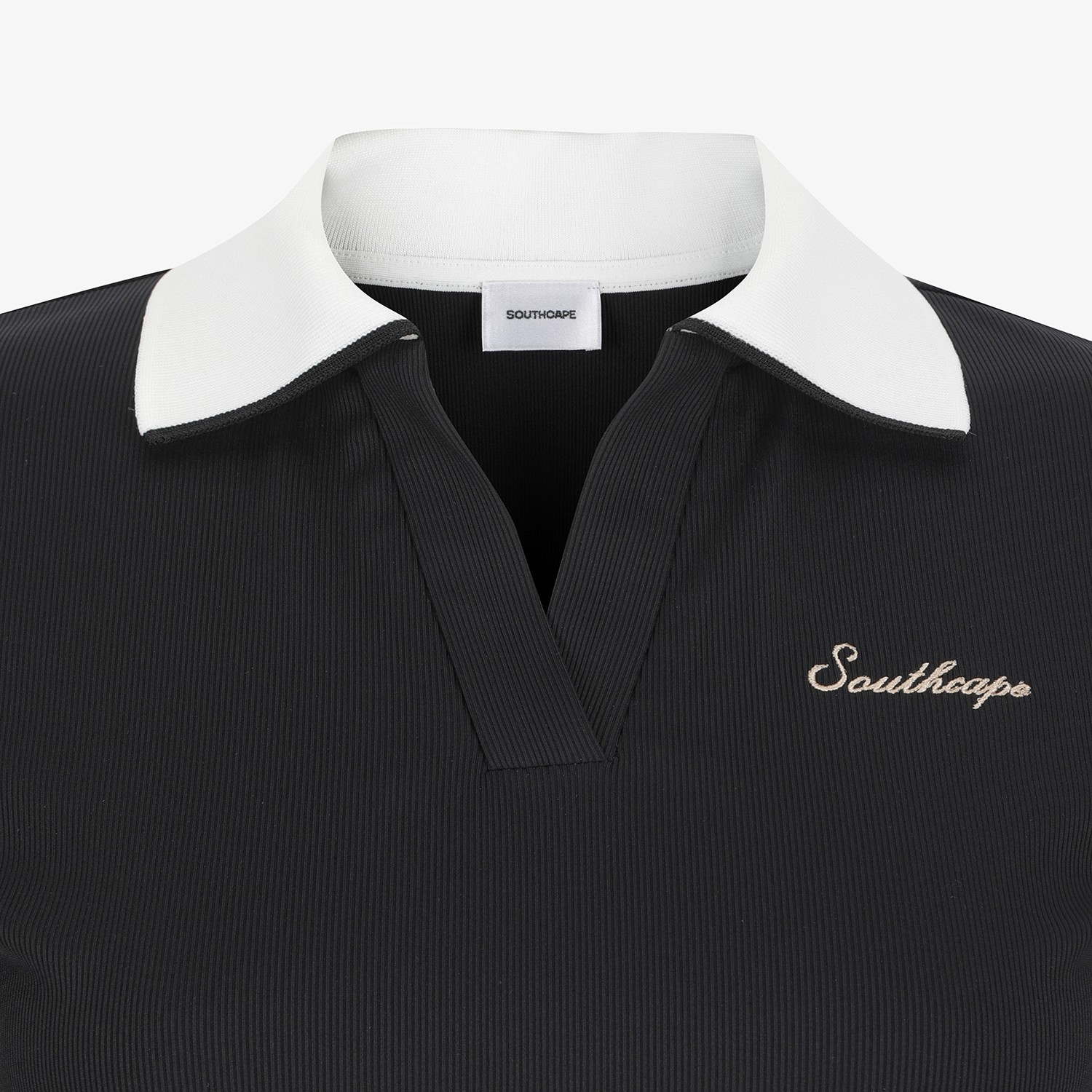 Ribbed Contrast Collar Short Sleeve T-Shirt_BK