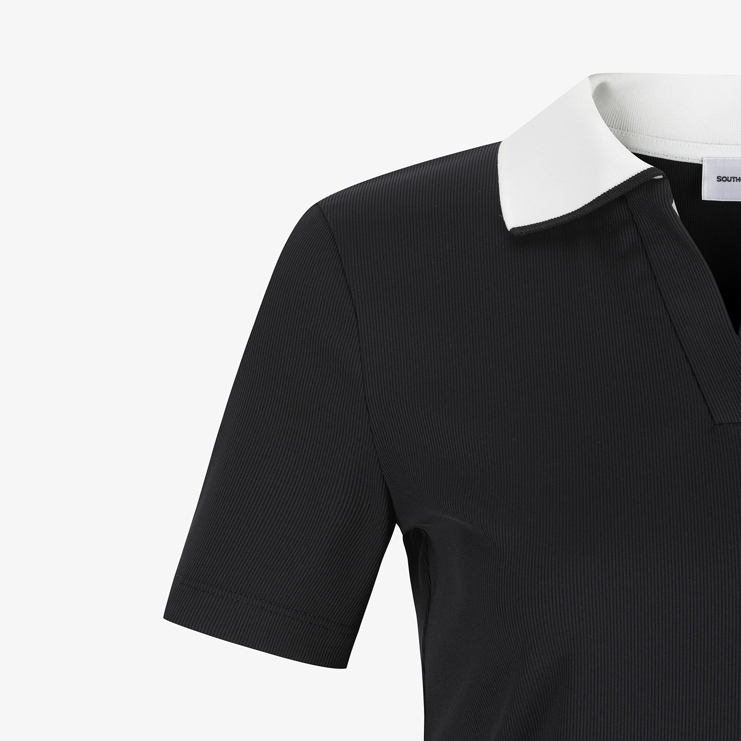 Ribbed Contrast Collar Short Sleeve T-Shirt_BK
