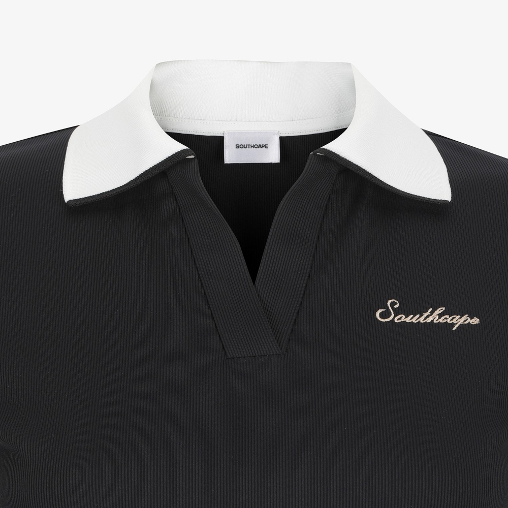 Ribbed Contrast Collar Short Sleeve T-Shirt_BK