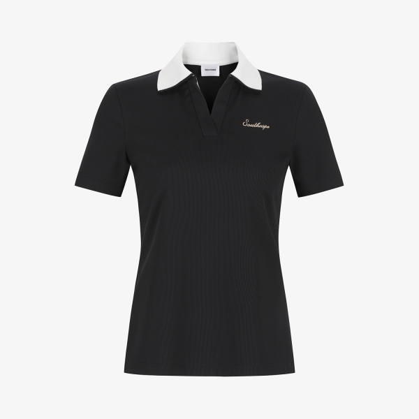 Ribbed Contrast Collar Short Sleeve T-Shirt_BK