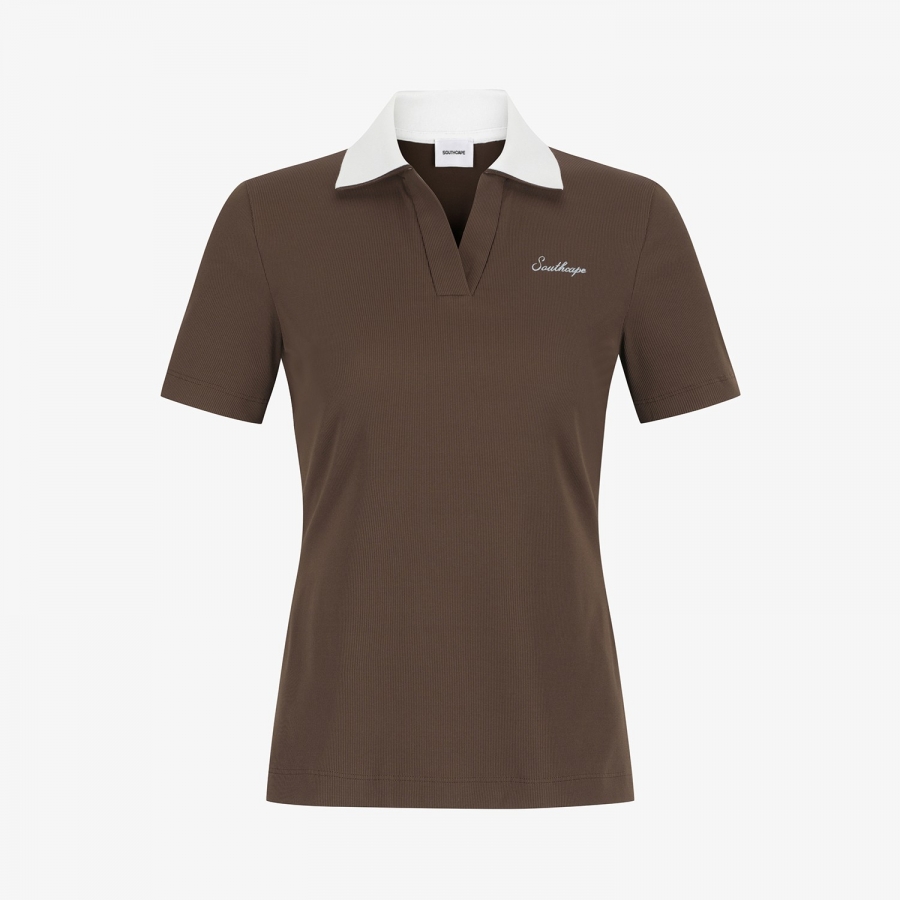 Ribbed Contrast Collar Short Sleeve T-Shirt_DW