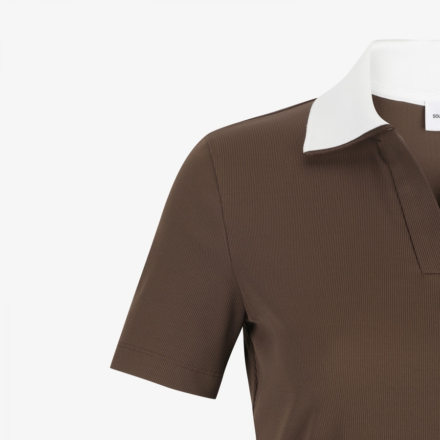 Ribbed Contrast Collar Short Sleeve T-Shirt_DW