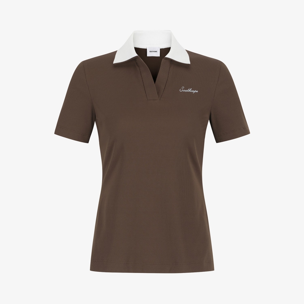 Ribbed Contrast Collar Short Sleeve T-Shirt_DW