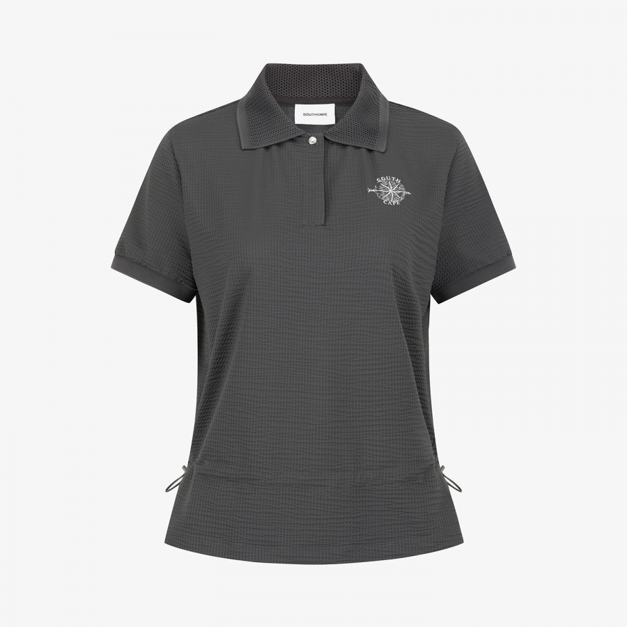 Waffle Texture String Collar T-Shirt_DG