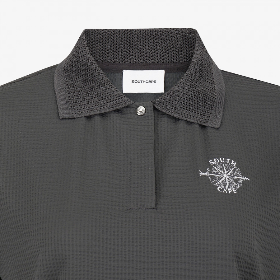 Waffle Texture String Collar T-Shirt_DG