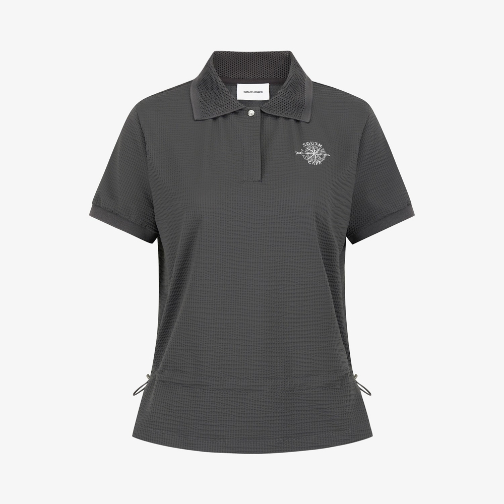 Waffle Texture String Collar T-Shirt_DG
