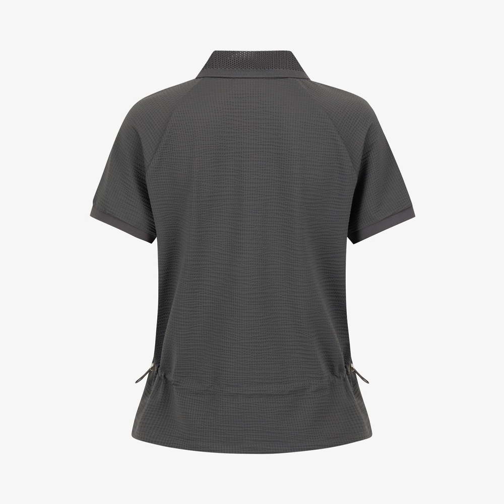 Waffle Texture String Collar T-Shirt_DG