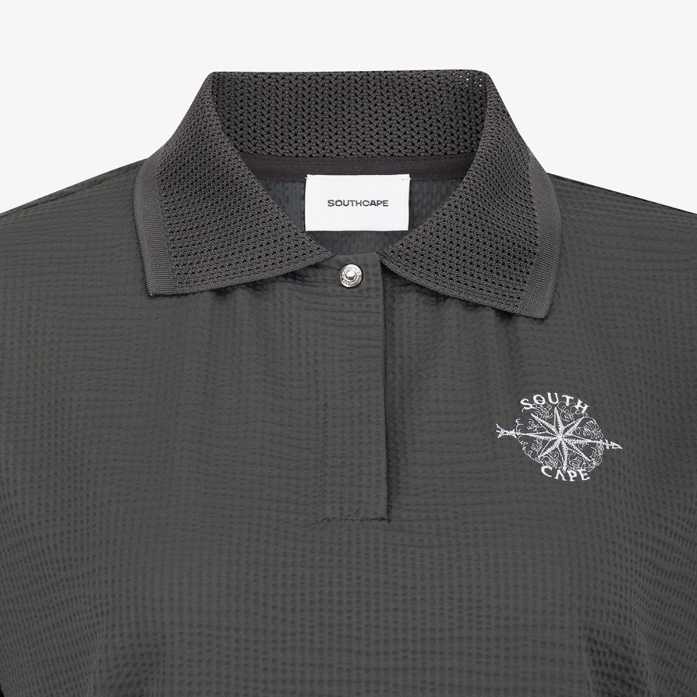 Waffle Texture String Collar T-Shirt_DG