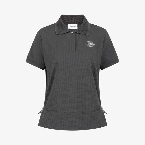 Waffle Texture String Collar T-Shirt_DG