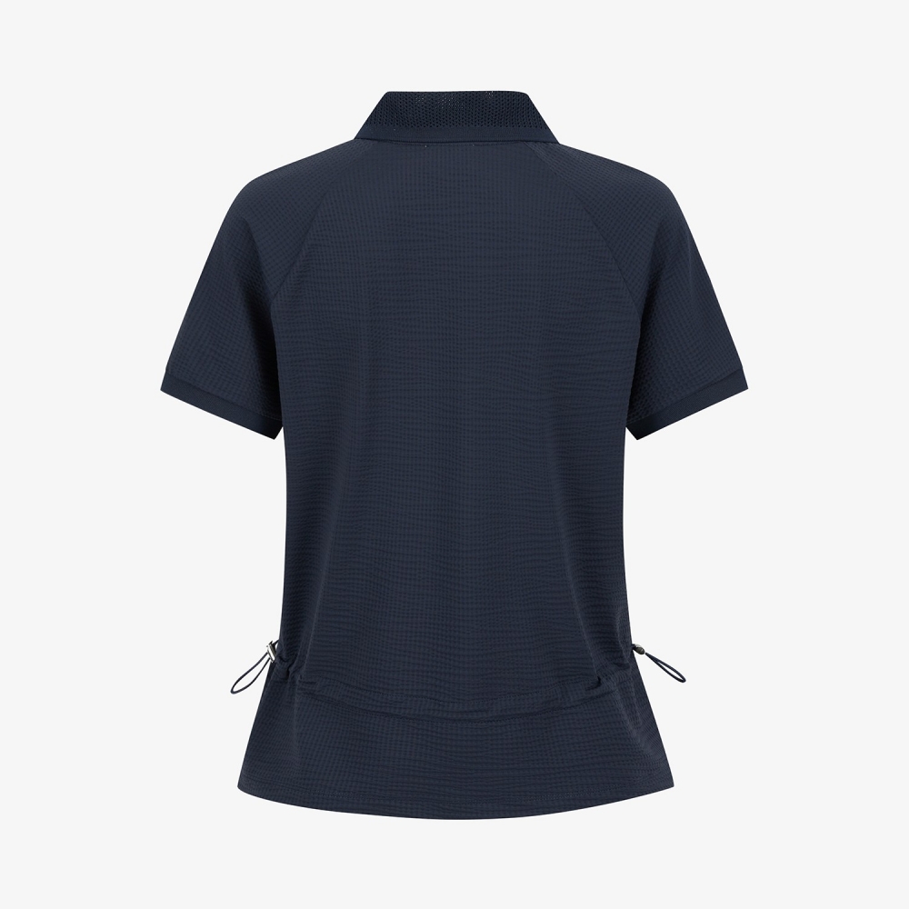 Waffle Texture String Collar T-Shirt_NA