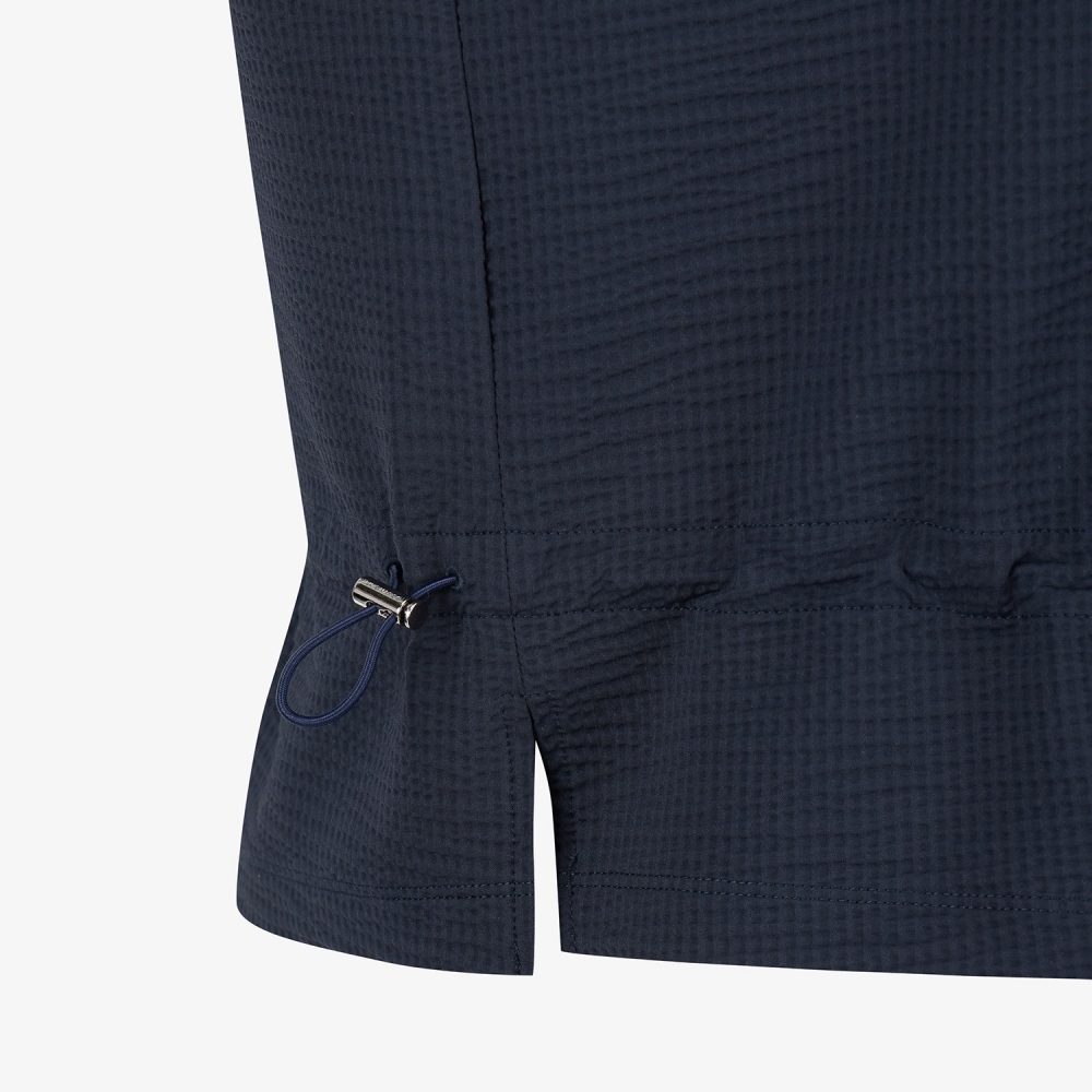 Waffle Texture String Collar T-Shirt_NA
