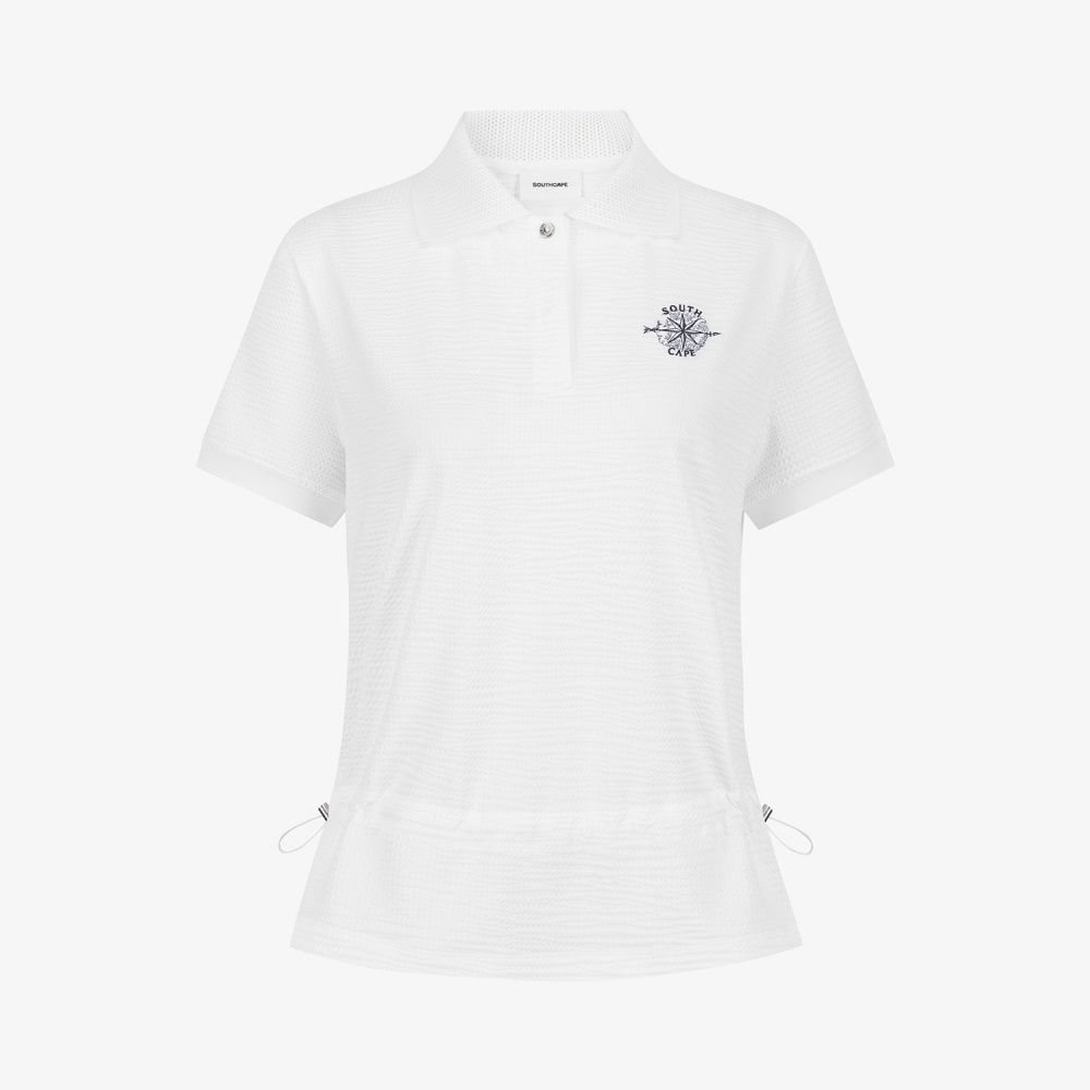 Waffle Texture String Collar T-Shirt_WT