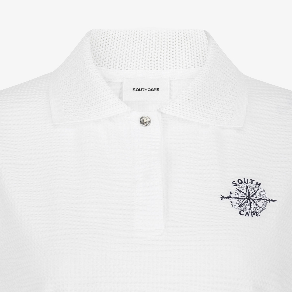 Waffle Texture String Collar T-Shirt_WT