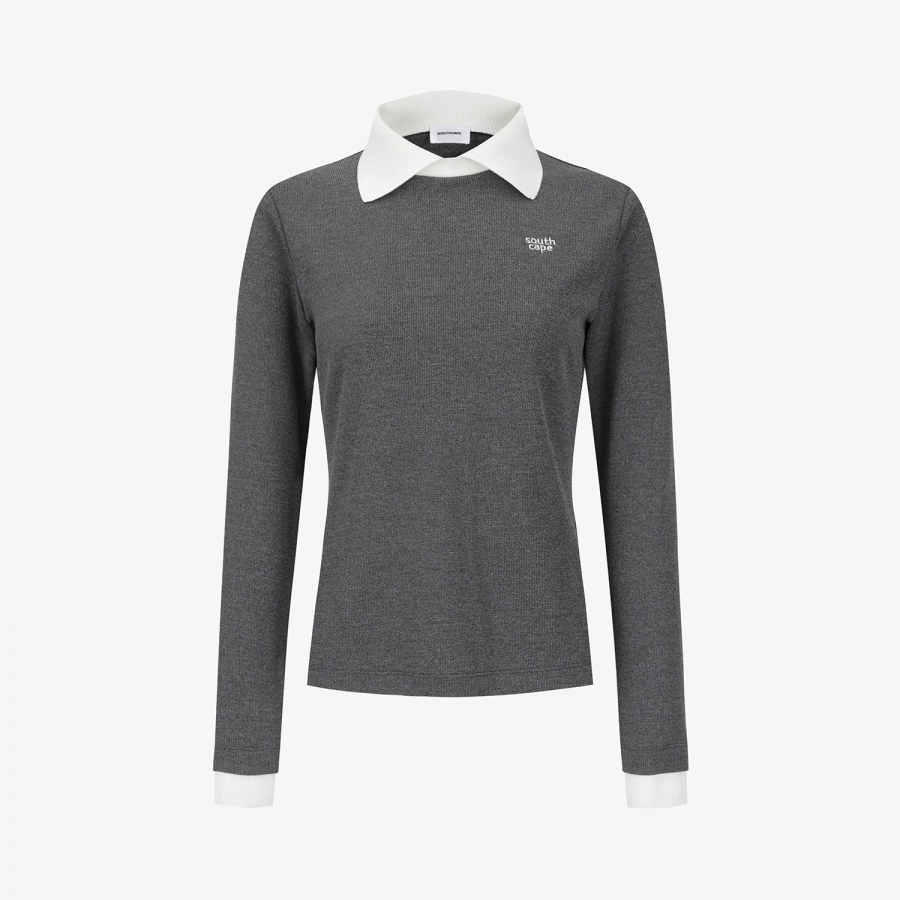 Waffle Knit Contrast Collar Polo T-Shirt_MG