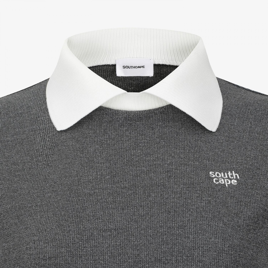 Waffle Knit Contrast Collar Polo T-Shirt_MG