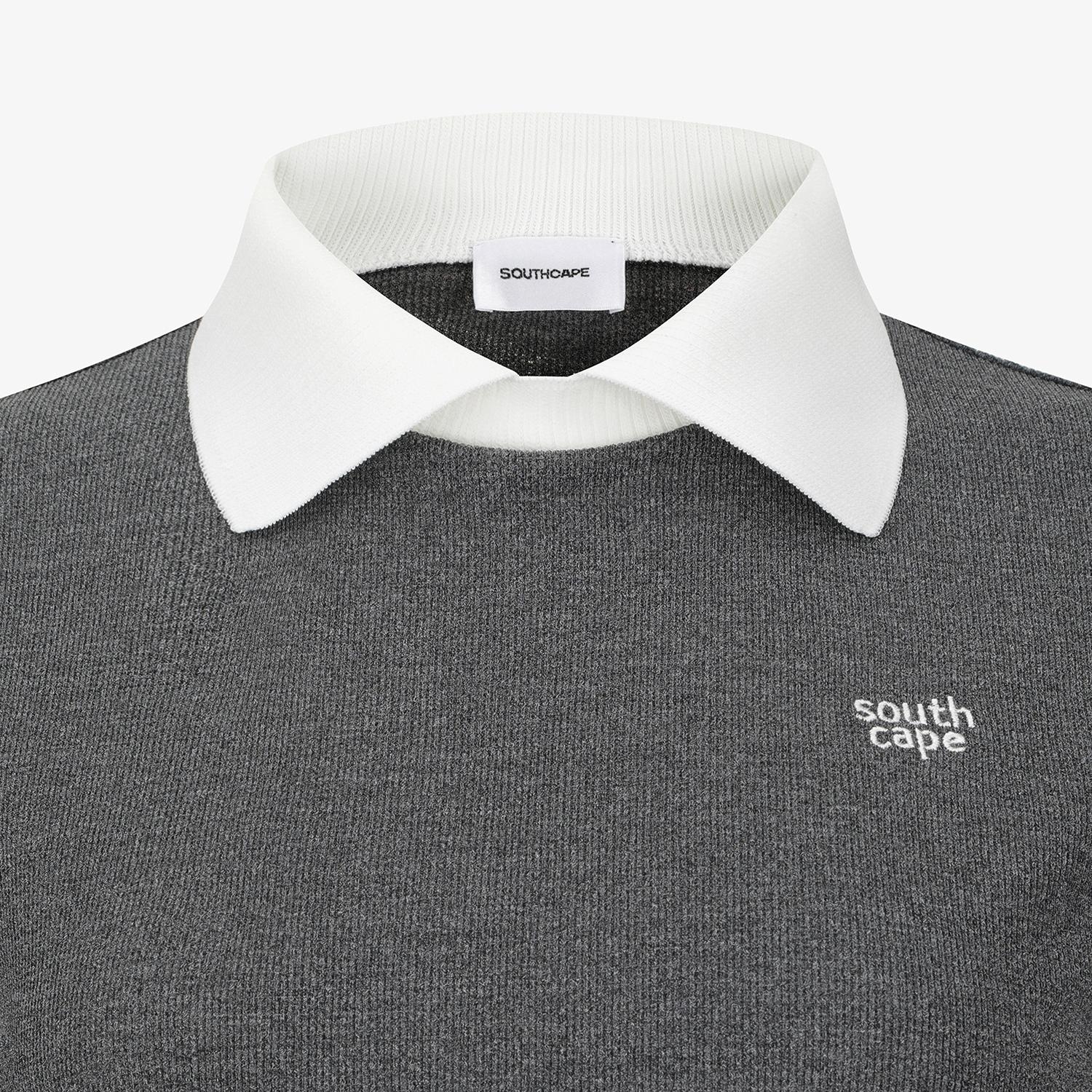 Waffle Knit Contrast Collar Polo T-Shirt_MG