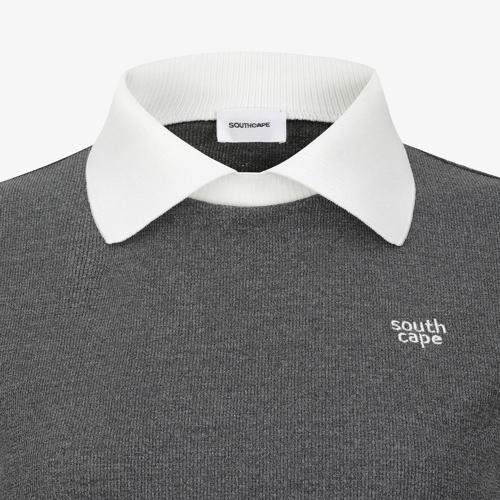 Waffle Knit Contrast Collar Polo T-Shirt_MG