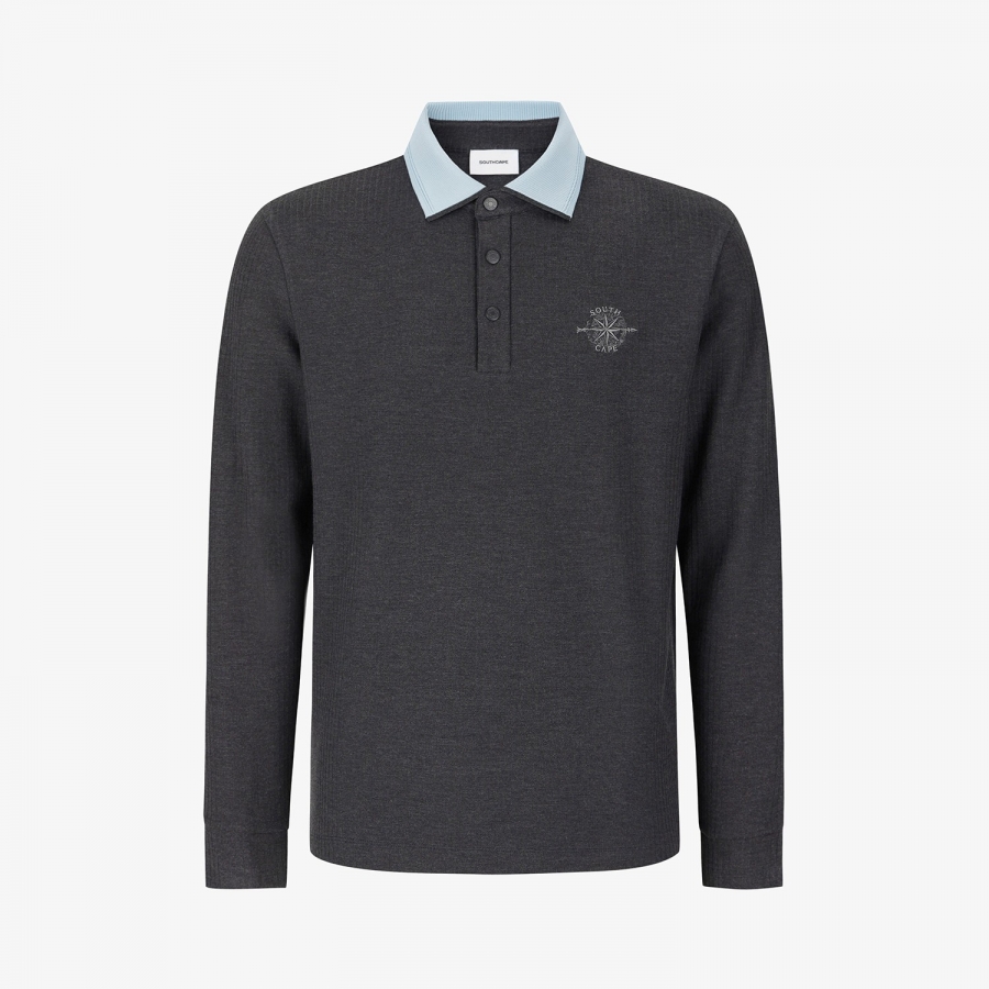 Southcape Men's Color Block Collar Long Sleeve T-Shirt_CG