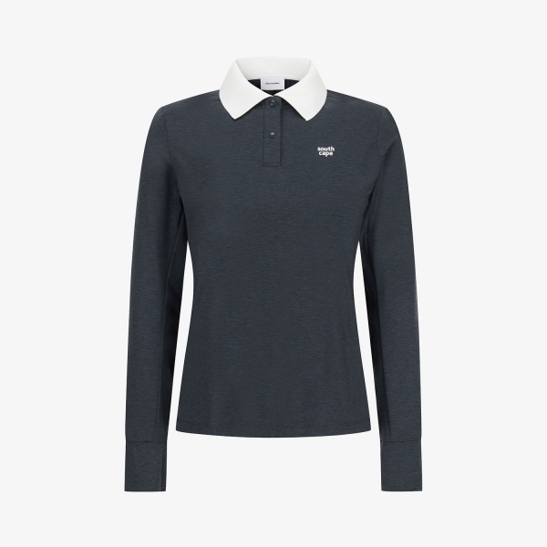 Southcape Women's Melange Collar Long-Sleeve Polo Shirt_DA
