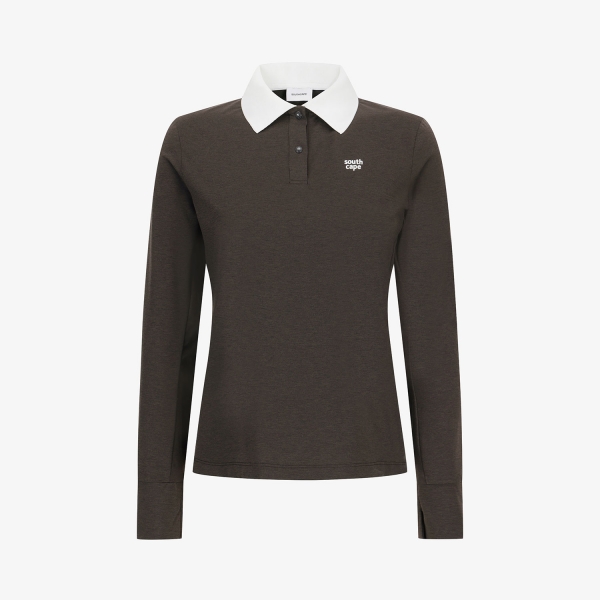 Southcape Women's Melange Collar Long-Sleeve Polo Shirt_DW