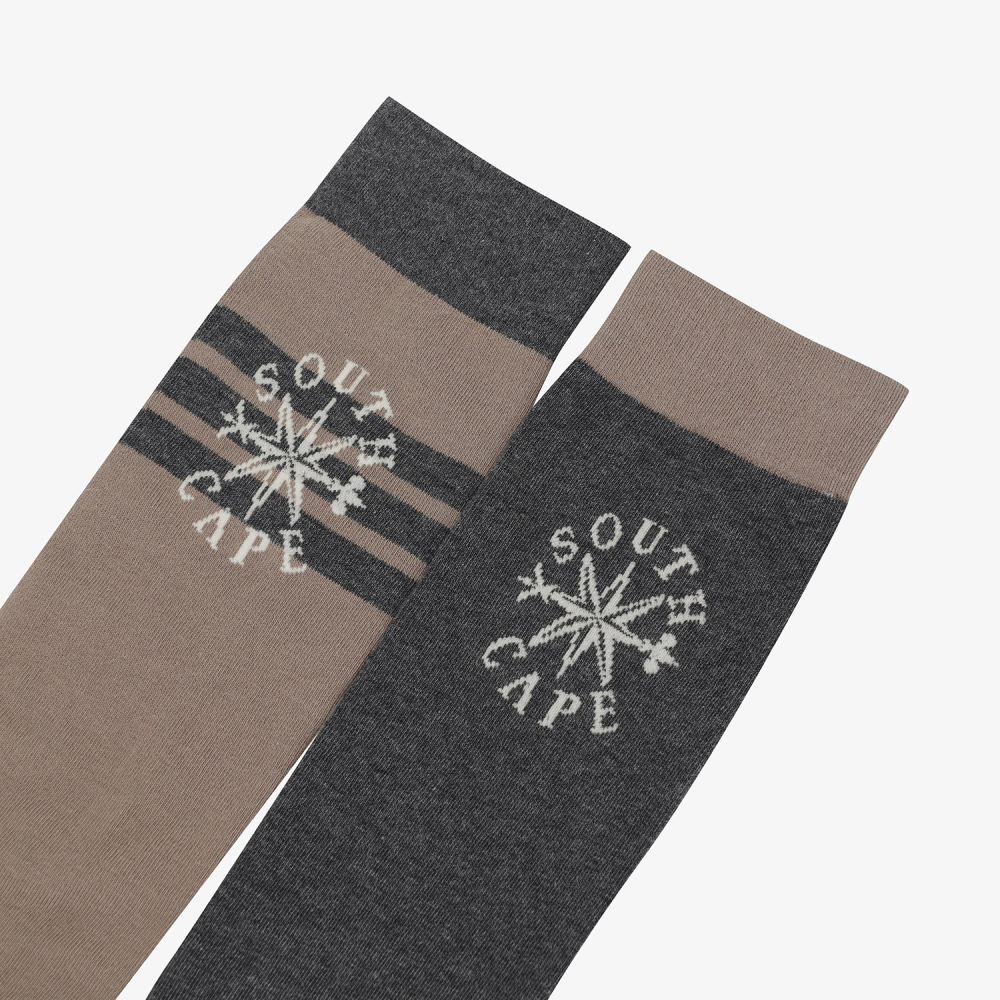 Southcape Women\'s Southcross Unbalanced Stripe Knee Socks_GY