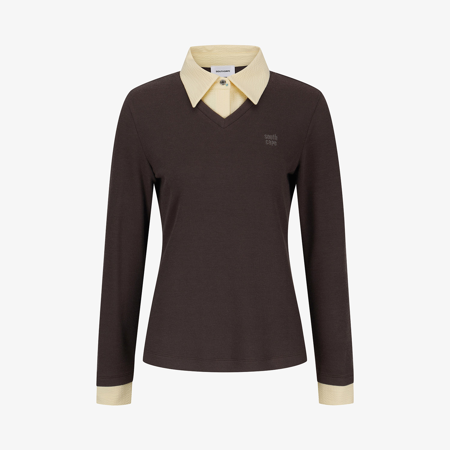 Southcape Women's V-Neck Layered Collar T-Shirt_BR