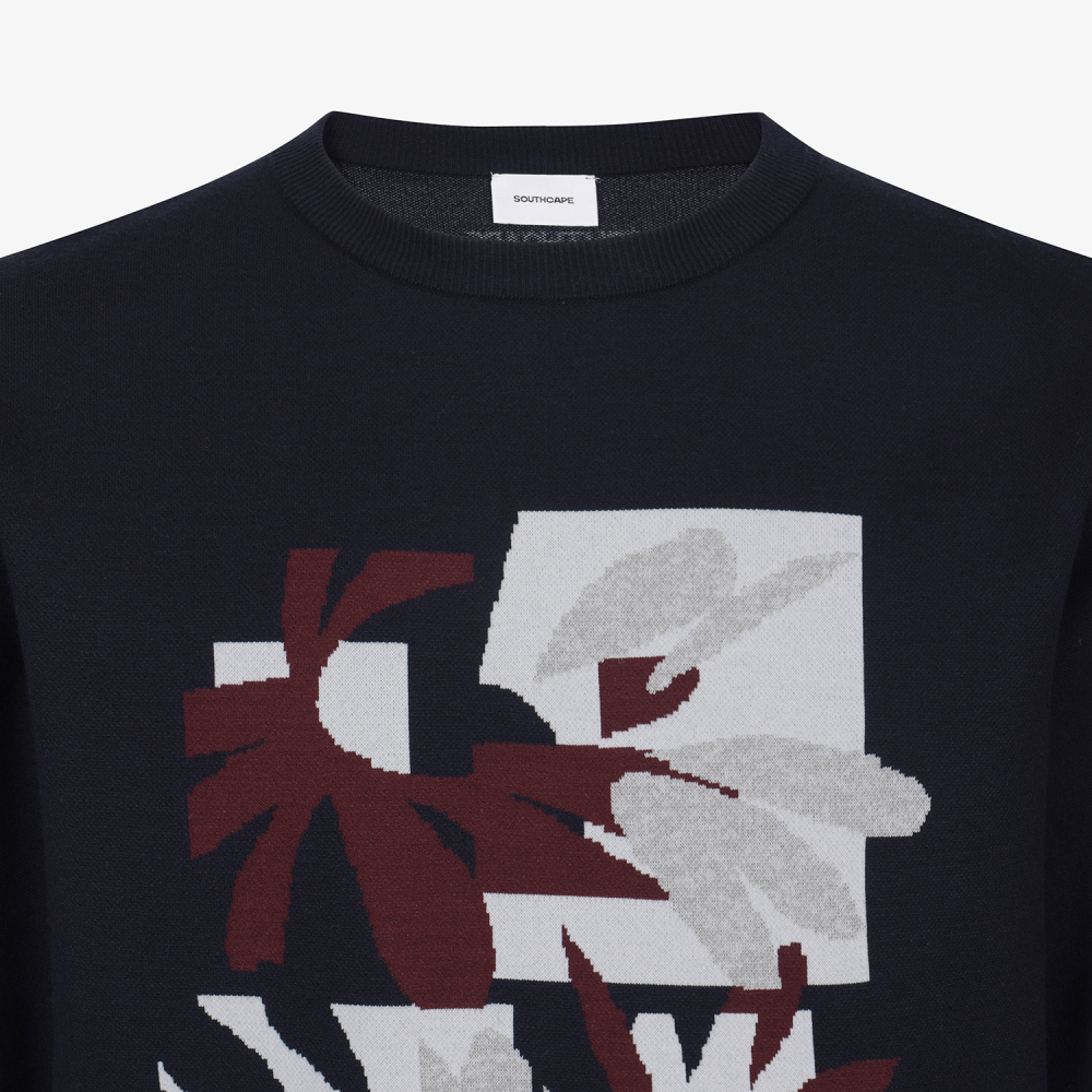 Southcape Men\'s Floral Artwork Jacquard Round Neck Knit_NA